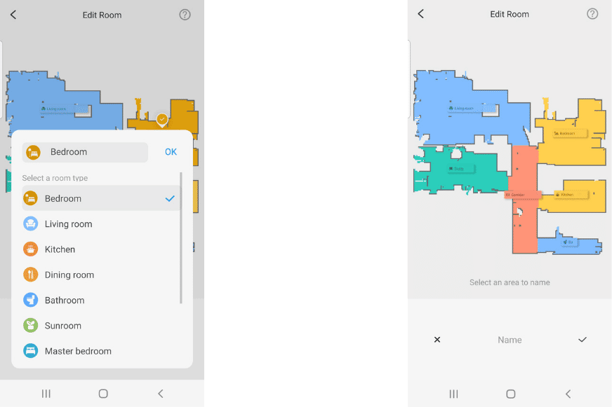 Присвоение названий помещениям в приложении Roborock Q7 Max App